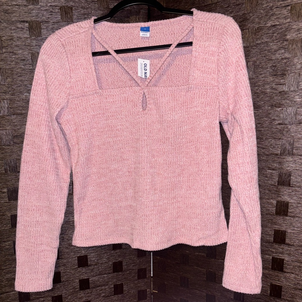 New Old Navy Top Women M Medium Pink Square Neck Long Sleeve Rayon Casual